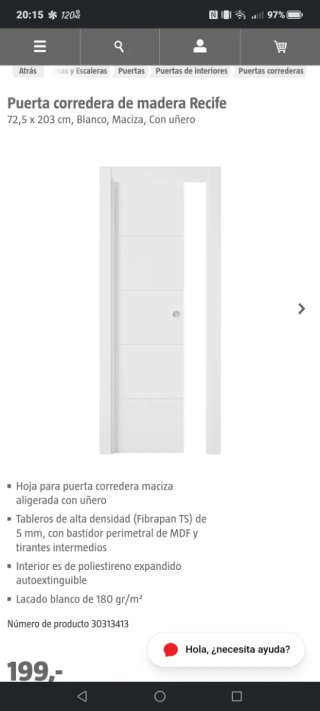 Puerta corredera madera Recife blanca