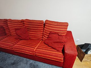 Sofá chaiselongue rojo/naranja 2,90m