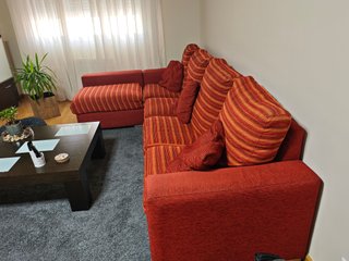 Sofá chaiselongue rojo/naranja 2,90m