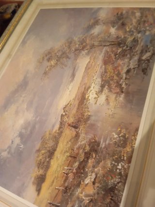 Cuadro paisaje relieve dorado