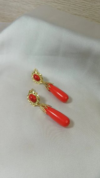 Pendientes Cubanos Chapado Oro y Coral
