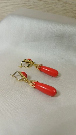 Pendientes Cubanos Chapado Oro y Coral