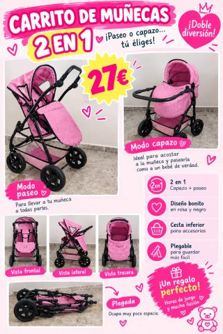 Cochecito Muñecas 2 en 1 Rosa