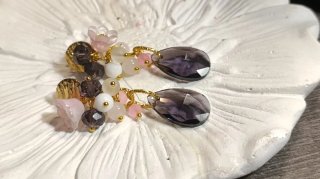 Orecchini Fiori Murano Quarzo Cristallo Viola