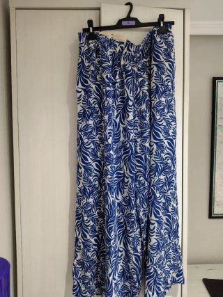 Pantalón Palazzo Ancho Azul y Blanco Nuevo Talla X