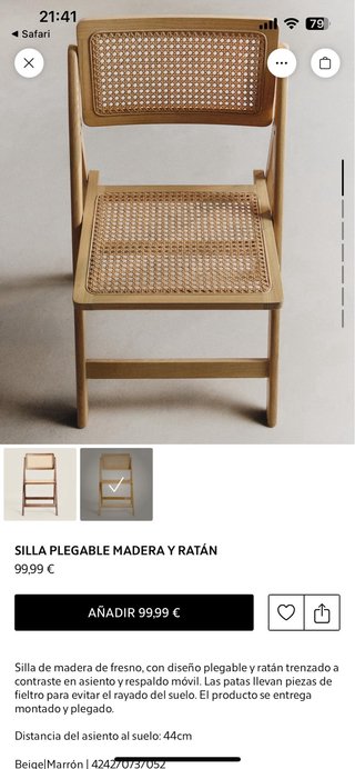 Dos Sillas plegables Zara Home madera y ratán
