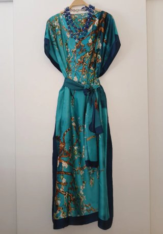 Vestido Kaftan Largo Estampado Jardín Japonés