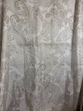 Cortina Bañera 140cm Tela Beige y Blanca +anillas