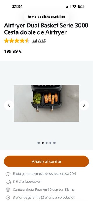 Airfryer Philips Serie 3000 Doble Cesta