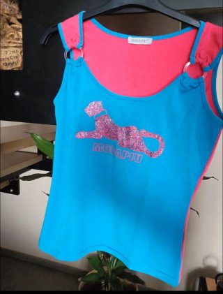 Top MODA PIU Blu/Rosa con Stampa Leopardo