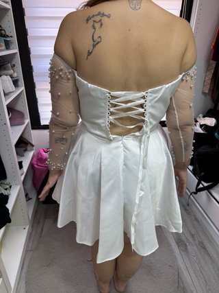 Vestido Novia Corto Perlas
