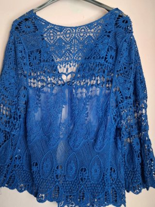 Cárdigan Calado Boho Azul Talla Única
