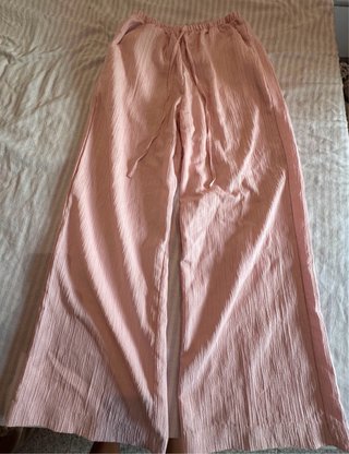 Pantalones anchos lino coral y rosa