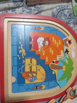 Puzzle triple  barco pirata madera