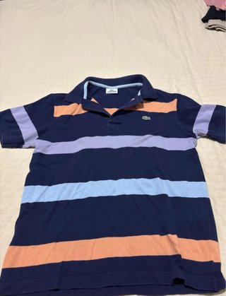 Polo Lacoste Rayas Azul Naranja