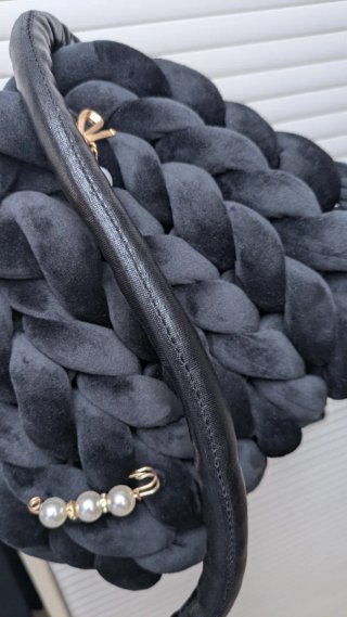 Borsa Chunky Velluto Nero Intrecciato