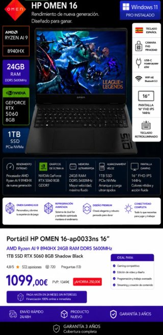 HP Omen 16 ap0033ns Portatile 16 Nero