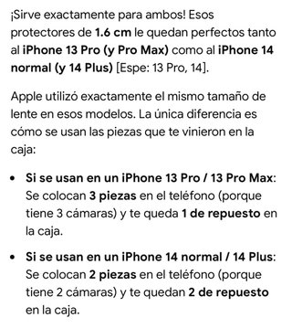 Protectores Cámara iPhone 13 Pro/Pro max y 14 Plus
