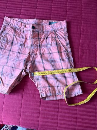 Pantalón corto a cuadros naranja y negro M
