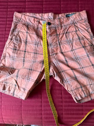 Pantalón corto a cuadros naranja y negro M