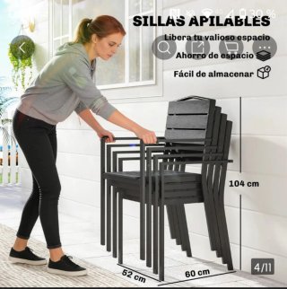 Pack 4 Sillas Jardín Negras Apilables