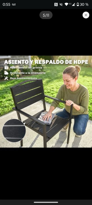 Pack 4 Sillas Jardín Negras Apilables
