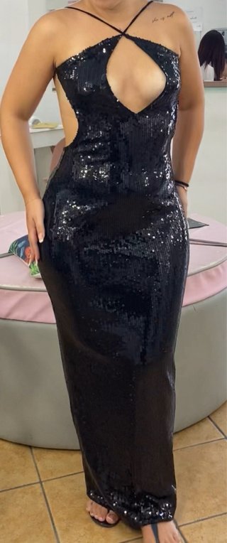 Abito lungo paillettes nero