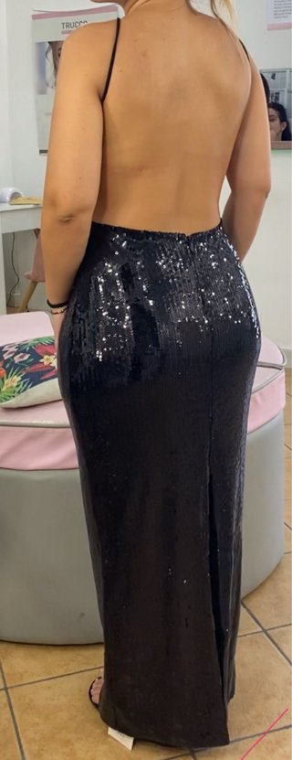 Abito lungo paillettes nero