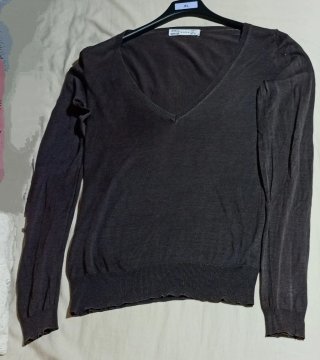 Jersey de punto fino, Zara cuello pico marrón T  L
