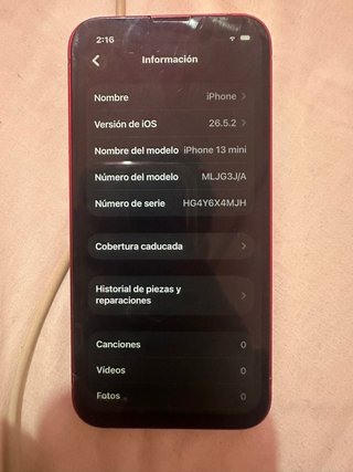 iPhone 13 mini rojo 95% batería