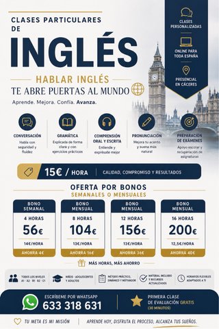 CLASES DE INGLES ONLINE O PRESENCIAL EN CÁCERES