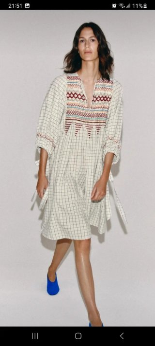 Vestido Zara cuadros lino bordado