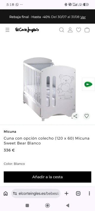 Cuna colecho minicuna blanca oso
