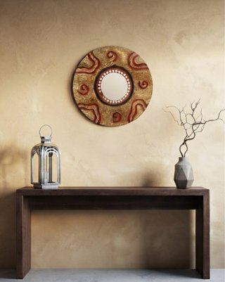 Specchio decorativo rotondo oro e rosso