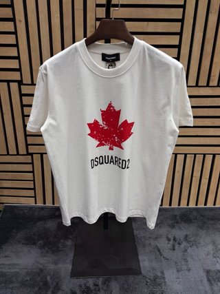 T-shirt DSQUARED2 bianca con foglia rossa