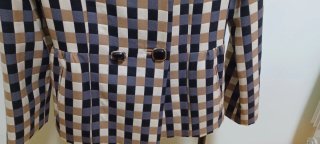 Chaqueta mujer, cuadros beig negro azul blanco