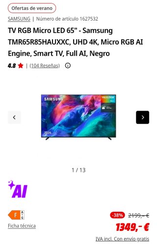 TV Samsung Micro RGB R85H 65" 2026