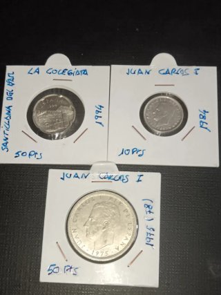 Lote 9 monedas, 3 plata extranjeras
