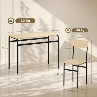 Conjunto de Mesa y Sillas de Comedor de 5 Piezas, Mesa de Comedor Rectangular y 4 Sillas de Madera y Metal, Ahorra Espacio, Diseño Industrial, para Sala de Estar Cocina, Negro y Color Madera