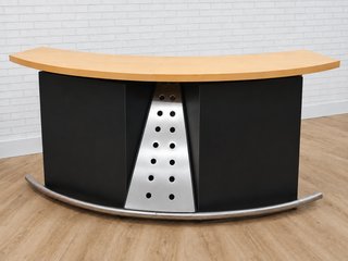 Mostrador de recepción curvo madera y metal