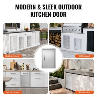 Puerta de Acceso para BBQ, Puerta de Cocina Exterior Individual de 355x508 mm, Puerta Montada a Ras de Acero Inoxidable, Puerta Vertical de Pared con Mango, para Isla de BBQ, Estación de Parrilla,...