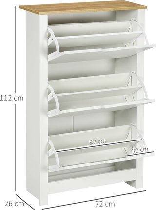 Zapatero Slim Ahorra Espacio Con 3 Puertas Abatibles, Zapatero de Entrada Con Estantes Regulables En 2 Niveles Y Base Elevada, Capacidad Para 18 Pares Con Manija Empotrada, 72X26X112 Cm, Blanco