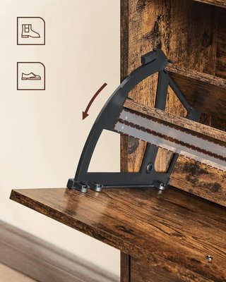 Zapatero Con 3 Puertas Y Compartimentos Abatibles, Organizador de Zapatos de Madera, Perfecto para Pasillo Estrecho, Sala de Estar, Dormitorio, 60 X 24 X 120 Cm (L X P X A), Marrón Vintage