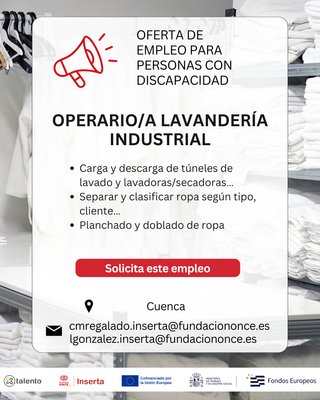 Operario/a lavandería (discapacidad) - Cuenca