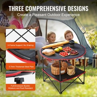 Mesa de Camping Plegable, Mesas Laterales Portátiles para Exterior, Mesa Ligera Plegable, Mesa de Trabajo Ultra Compacta de Tela Oxford 600D y Acero con Gran Almacenamiento y Bolsa de Transporte, ...