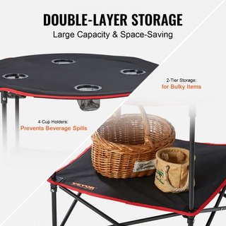 Mesa de Camping Plegable, Mesas Laterales Portátiles para Exterior, Mesa Ligera Plegable, Mesa de Trabajo Ultra Compacta de Tela Oxford 600D y Acero con Gran Almacenamiento y Bolsa de Transporte, ...
