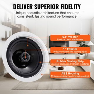 Altavoces Bluetooth empotrados en el techo de 6.5", 150W, sistema de altavoces empotrados en el techo y en la pared con impedancia de 8Ω y sensibilidad de 89dB, para cocina, sala de estar, dormito...