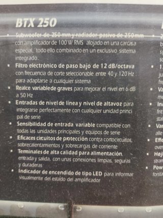 Subwoofer JBL BTX 250mm Activo