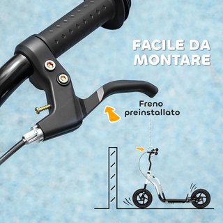 Patinete para Niños de 5-12 Años con Ruedas Grandes de 30Cm y Manillar Regulable, Scooter para Niños de Acero con Freno Trasero, Caballete, Blanco y Negro