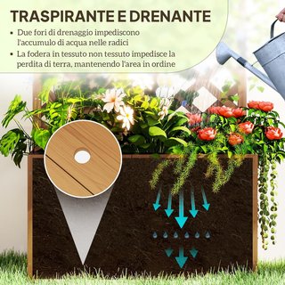 Cama Elevada para Huerto Exterior de Abeto con Enrejado, Orificios de Drenaje y Techo de Pérgola, Jardín Exterior para Plantas Trepadoras, para Flores y Verduras, 64X33X122 Cm, Color Madera